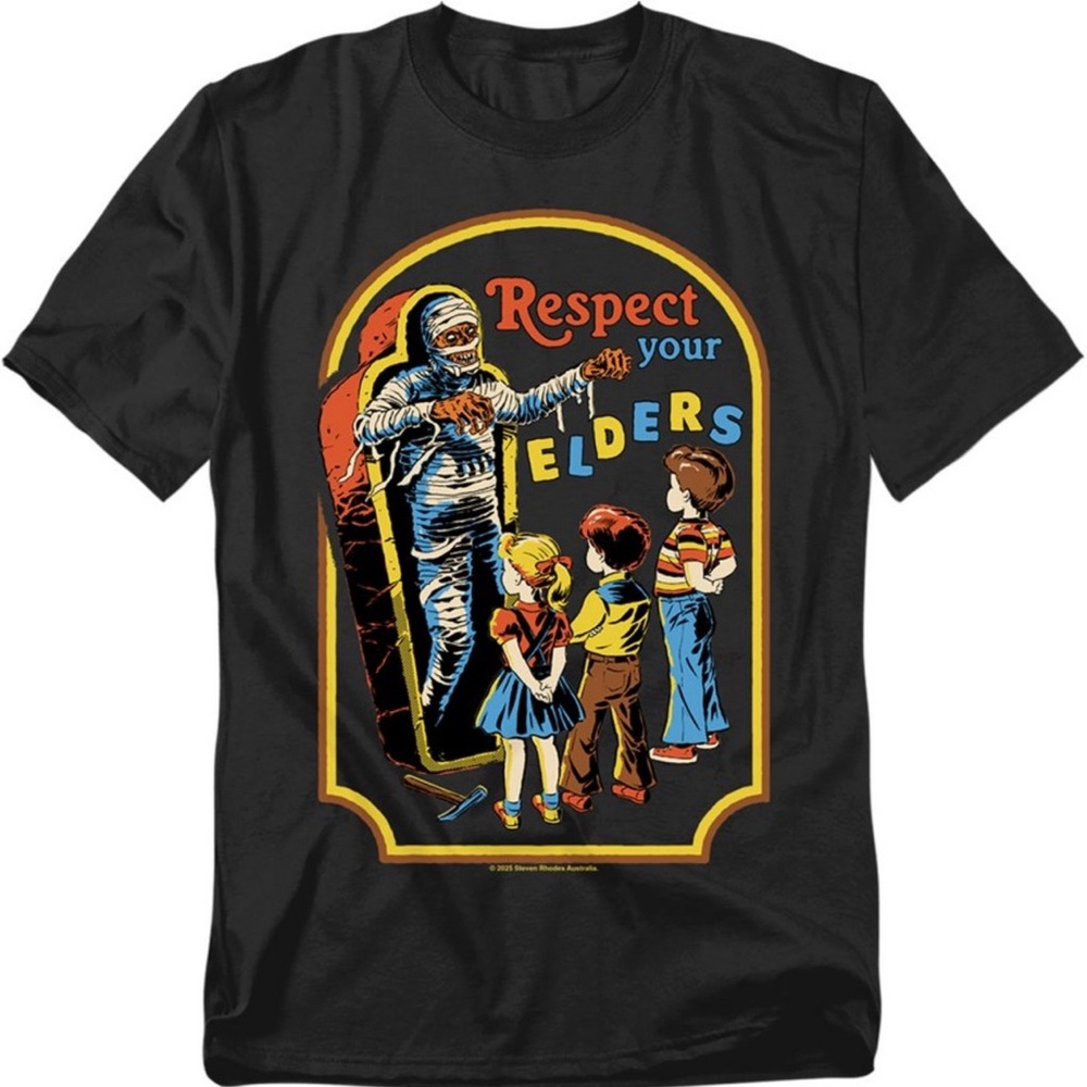 Steven Rhodes Respect Your Elders Mummy Graphic Black Cotton Men's T-Shirt